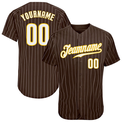 Team Jerseys Baseball, Custom Brown White Pinstripe White Gold Authentic Baseball Jersey, Logo Baseball Jersey