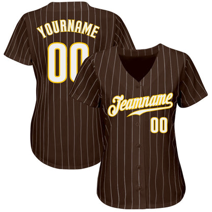 Team Jerseys Baseball, Custom Brown White Pinstripe White Gold Authentic Baseball Jersey, Logo Baseball Jersey