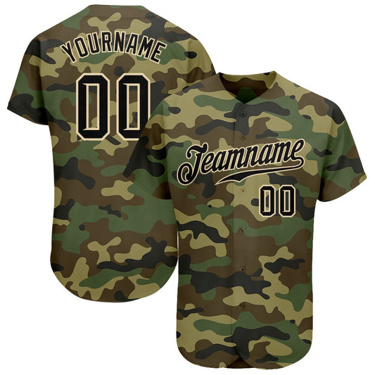 Team Jerseys Baseball, Custom Camo Black City Cream Authentic Salute To Service Baseball Jersey, Logo Baseball Jersey