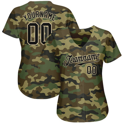 Team Jerseys Baseball, Custom Camo Black City Cream Authentic Salute To Service Baseball Jersey, Logo Baseball Jersey
