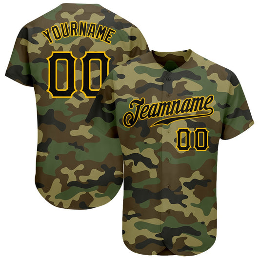 Team Jerseys Baseball, Custom Camo Black Gold Authentic Salute To Service Baseball Jersey, Logo Baseball Jersey