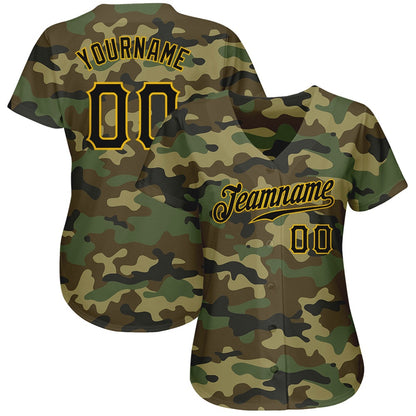 Team Jerseys Baseball, Custom Camo Black Gold Authentic Salute To Service Baseball Jersey, Logo Baseball Jersey