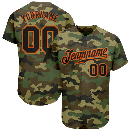 Team Jerseys Baseball, Custom Camo Black Orange Authentic Salute To Service Baseball Jersey, Logo Baseball Jersey