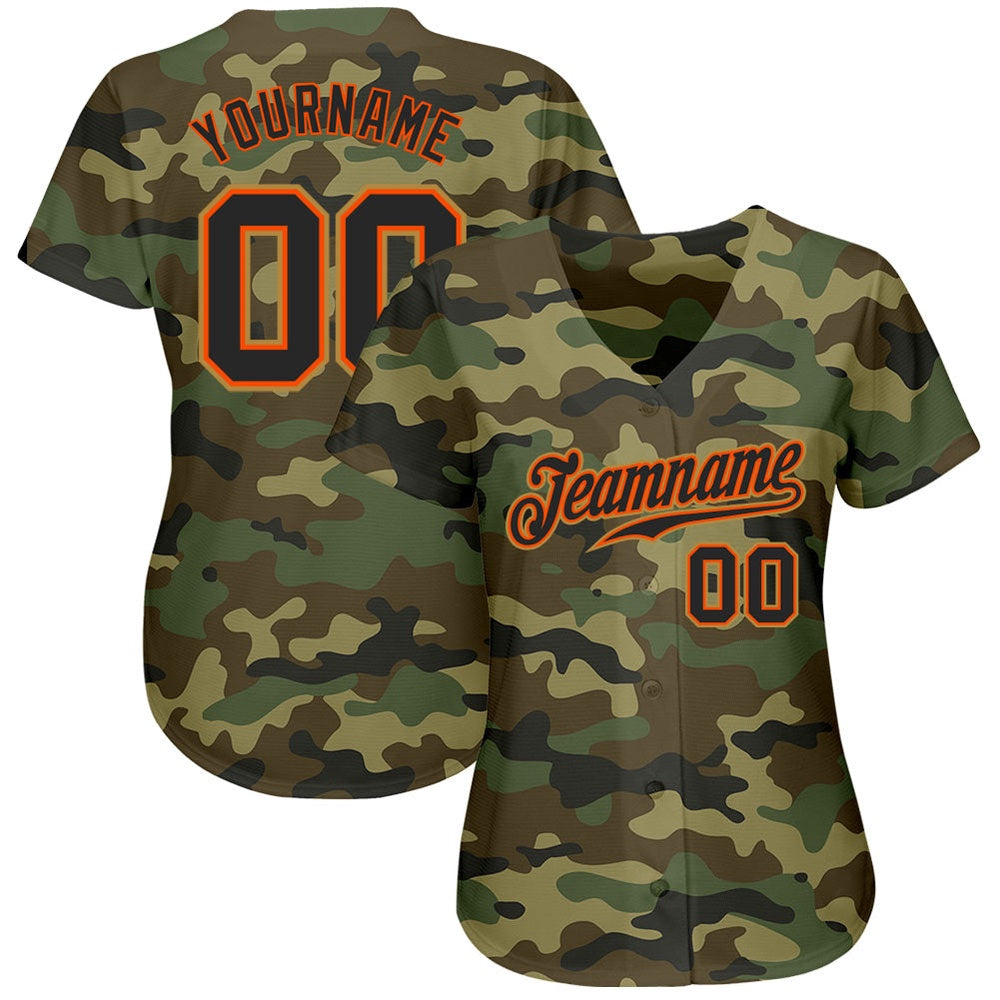Team Jerseys Baseball, Custom Camo Black Orange Authentic Salute To Service Baseball Jersey, Logo Baseball Jersey