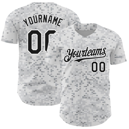 Team Jerseys Baseball, Custom Camo Black White 3D Arctic Camouflage Authentic Baseball Jersey, Logo Baseball Jersey