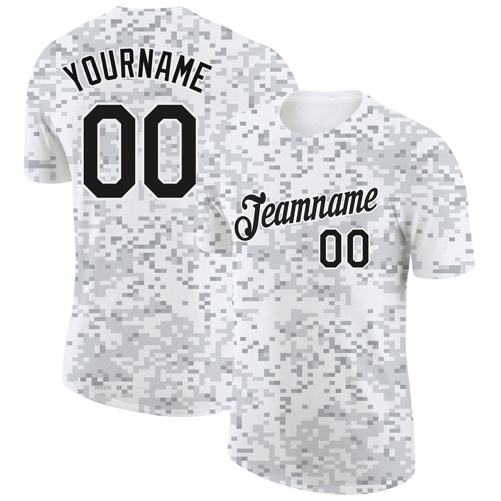 Team Jerseys Baseball, Custom Camo Black White 3D Arctic Camouflage Performance T Shirt, Logo Baseball Jersey