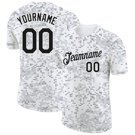 Team Jerseys Baseball, Custom Camo Black White 3D Arctic Camouflage Performance T Shirt, Logo Baseball Jersey