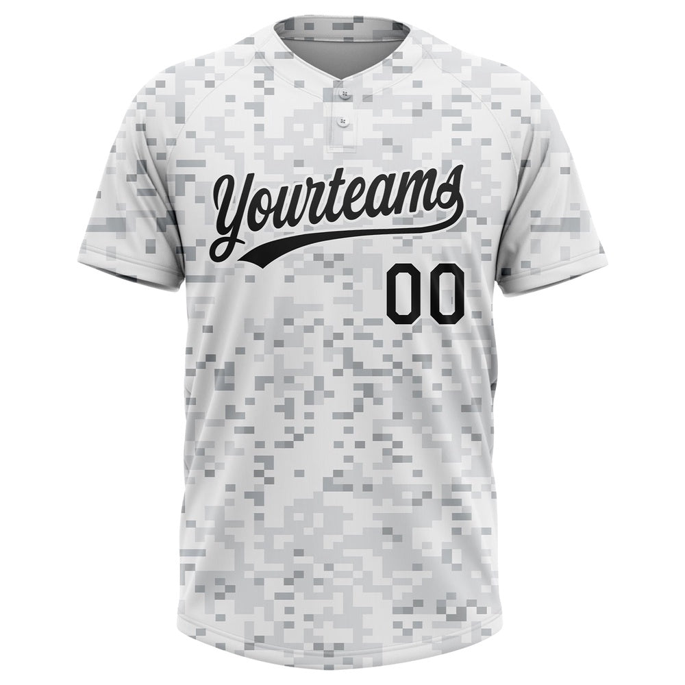 Team Jerseys Baseball, Custom Camo Black White 3D Arctic Camouflage Two Button Unisex Softball Jersey, Logo Baseball Jersey