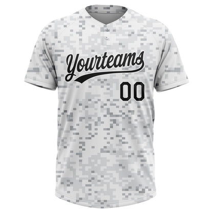 Team Jerseys Baseball, Custom Camo Black White 3D Arctic Camouflage Two Button Unisex Softball Jersey, Logo Baseball Jersey