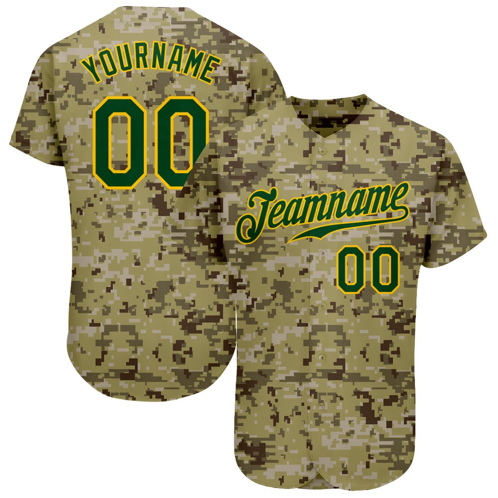 Team Jerseys Baseball, Custom Camo Green Gold Authentic Salute To Service Baseball Jersey, Logo Baseball Jersey