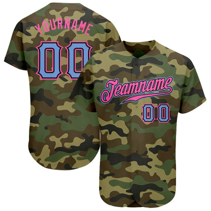 Team Jerseys Baseball, Custom Camo Light Blue Pink Authentic Salute To Service Baseball Jersey, Logo Baseball Jersey