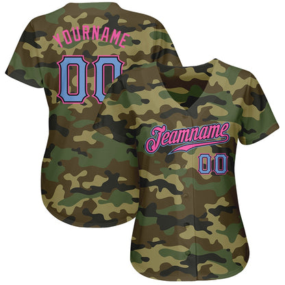Team Jerseys Baseball, Custom Camo Light Blue Pink Authentic Salute To Service Baseball Jersey, Logo Baseball Jersey