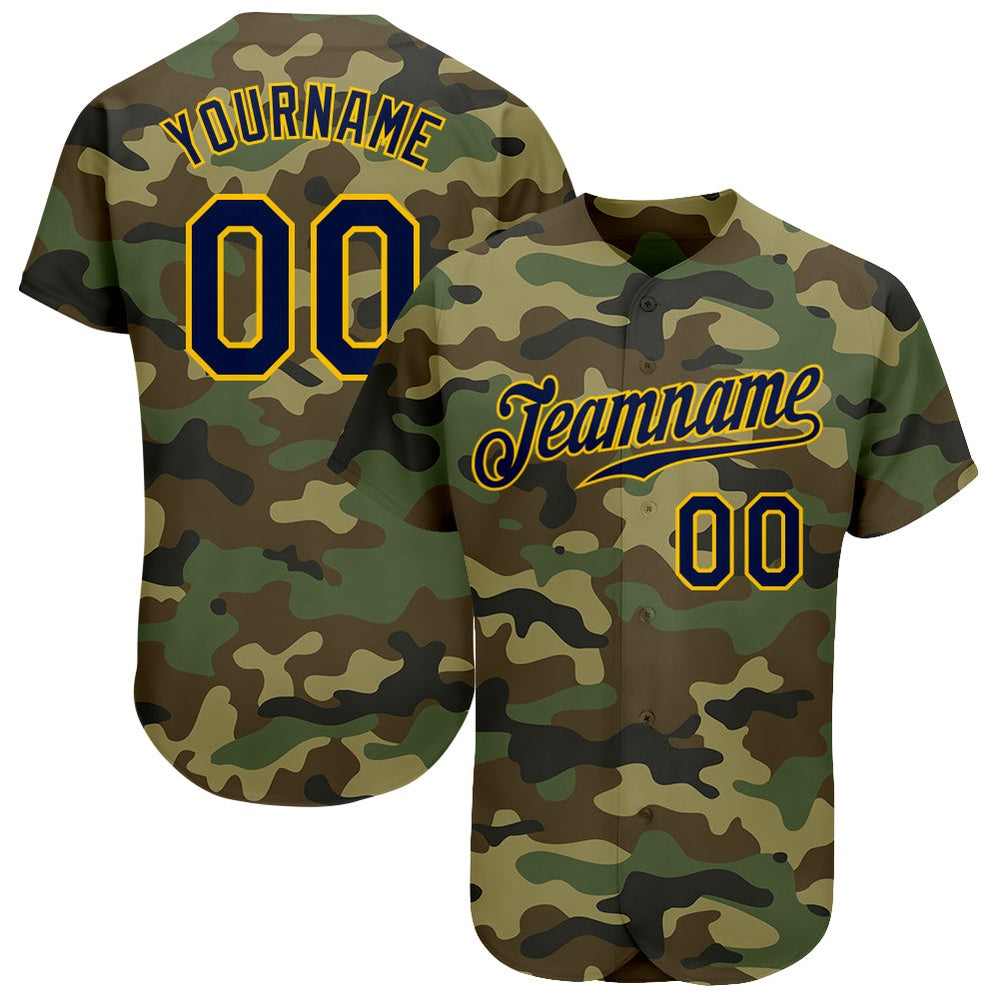 Team Jerseys Baseball, Custom Camo Navy Gold Authentic Salute To Service Baseball Jersey, Logo Baseball Jersey
