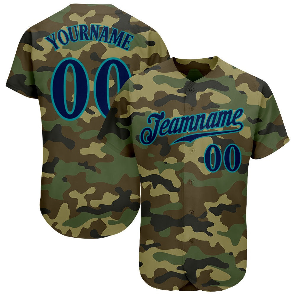 Team Jerseys Baseball, Custom Camo Navy Teal Authentic Salute To Service Baseball Jersey, Logo Baseball Jersey