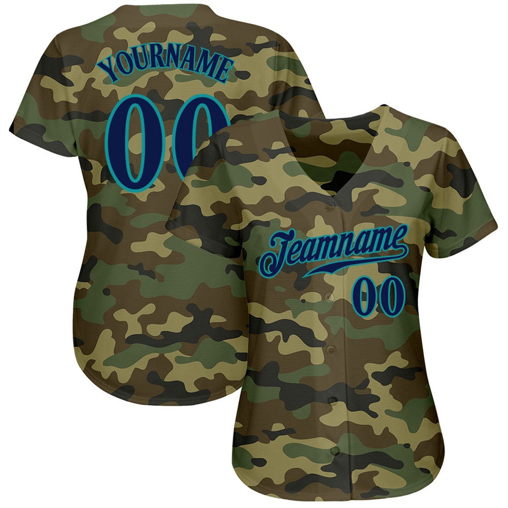 Team Jerseys Baseball, Custom Camo Navy Teal Authentic Salute To Service Baseball Jersey, Logo Baseball Jersey