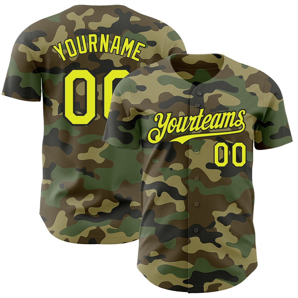 Team Jerseys Baseball, Custom Camo Neon Yellow Black Authentic Salute To Service Baseball Jersey, Logo Baseball Jersey