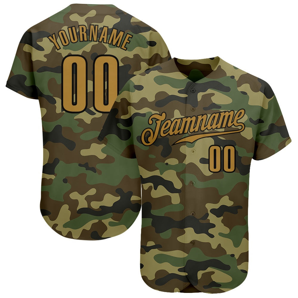 Team Jerseys Baseball, Custom Camo Old Gold Black Authentic Salute To Service Baseball Jersey, Logo Baseball Jersey