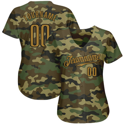 Team Jerseys Baseball, Custom Camo Old Gold Black Authentic Salute To Service Baseball Jersey, Logo Baseball Jersey