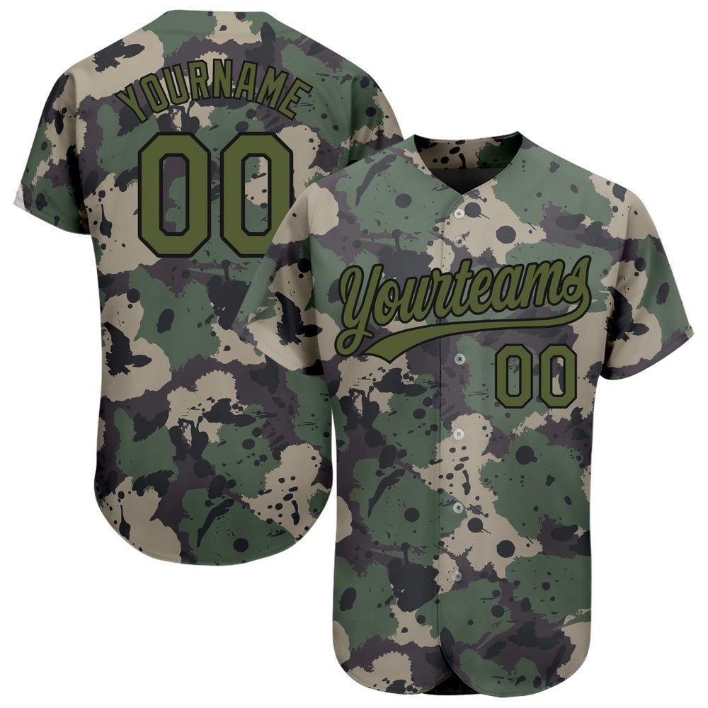 Team Jerseys Baseball, Custom Camo Olive Black 3D Pattern Design Authentic Salute To Service Baseball Jersey, Logo Baseball Jersey