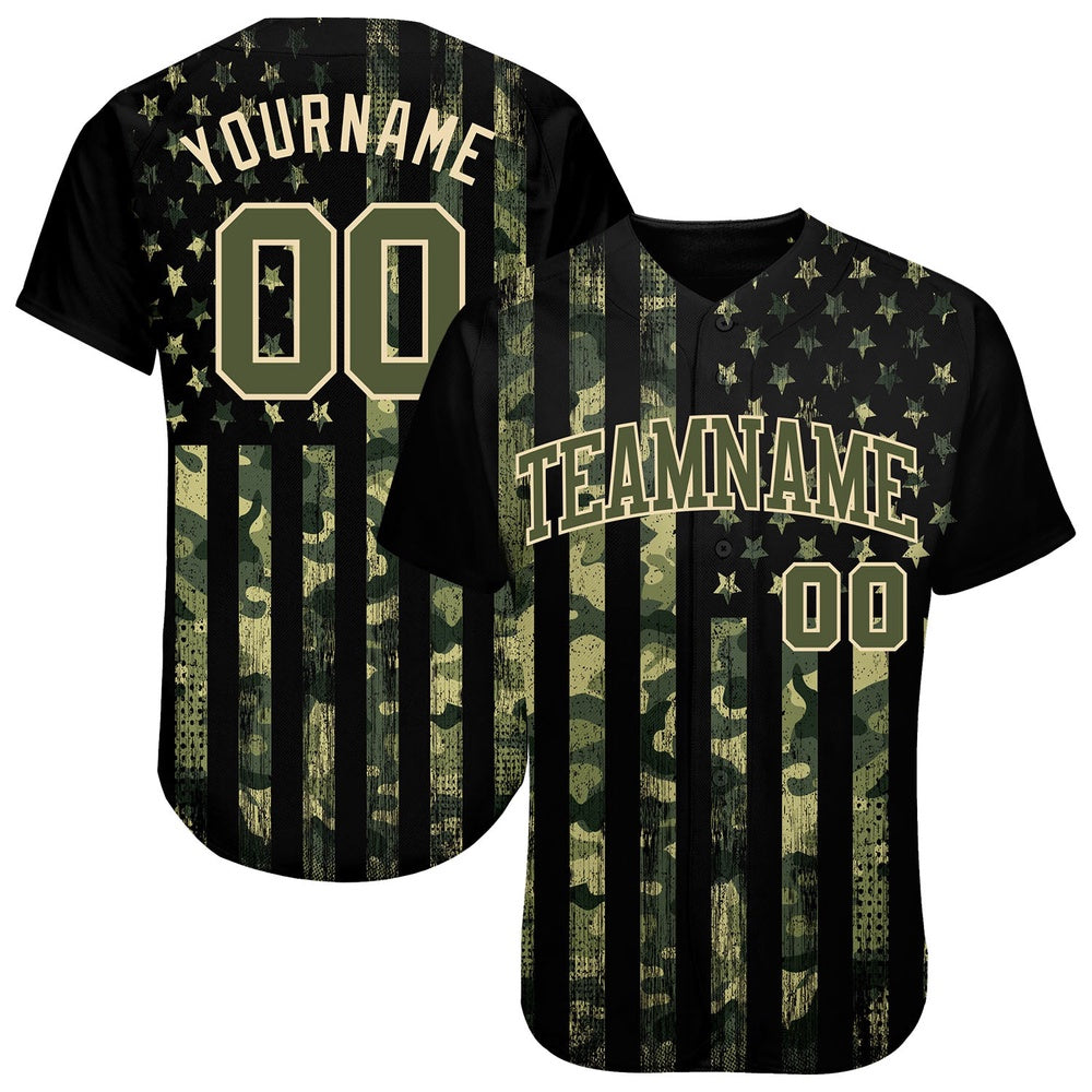 Team Jerseys Baseball, Custom Camo Olive Cream 3D American Flag Authentic Salute To Service Baseball Jersey, Logo Baseball Jersey