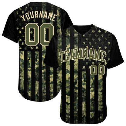 Team Jerseys Baseball, Custom Camo Olive Cream 3D American Flag Authentic Salute To Service Baseball Jersey, Logo Baseball Jersey