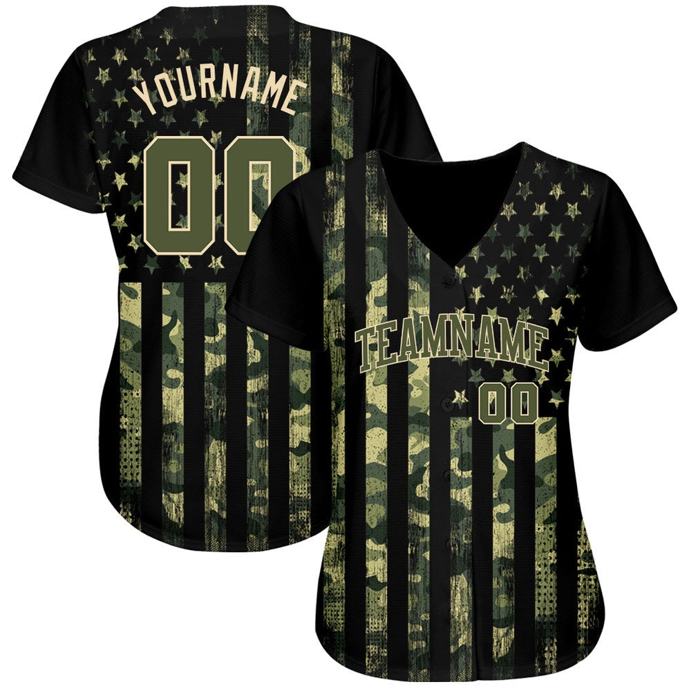 Team Jerseys Baseball, Custom Camo Olive Cream 3D American Flag Authentic Salute To Service Baseball Jersey, Logo Baseball Jersey