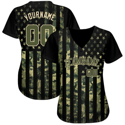 Team Jerseys Baseball, Custom Camo Olive Cream 3D American Flag Authentic Salute To Service Baseball Jersey, Logo Baseball Jersey