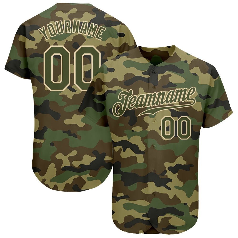 Team Jerseys Baseball, Custom Camo Olive Cream Authentic Salute To Service Baseball Jersey, Logo Baseball Jersey