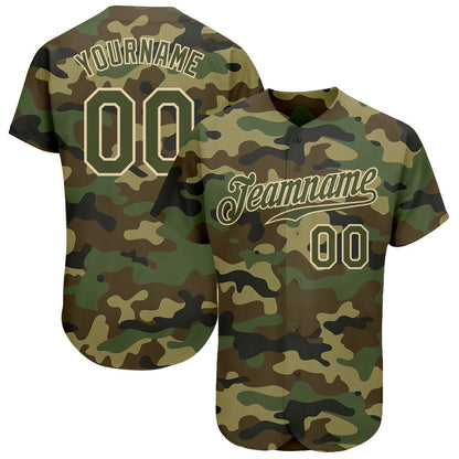 Team Jerseys Baseball, Custom Camo Olive Cream Authentic Salute To Service Baseball Jersey, Logo Baseball Jersey