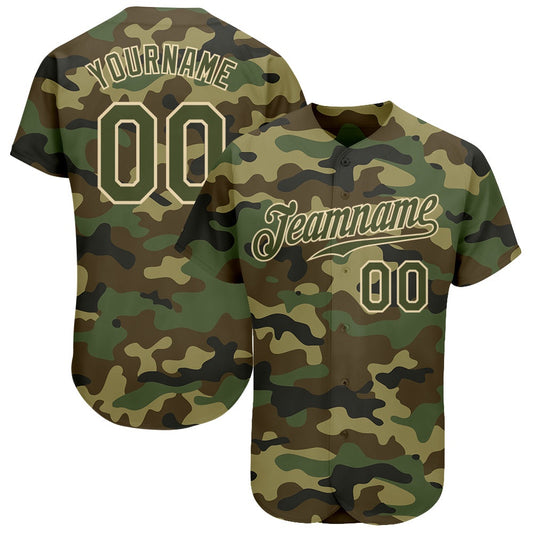 Team Jerseys Baseball, Custom Camo Olive Cream Authentic Salute To Service Baseball Jersey, Logo Baseball Jersey