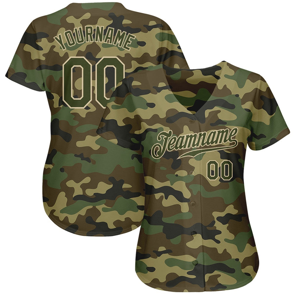 Team Jerseys Baseball, Custom Camo Olive Cream Authentic Salute To Service Baseball Jersey, Logo Baseball Jersey
