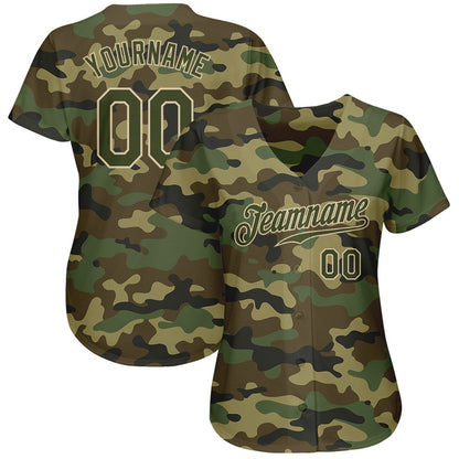 Team Jerseys Baseball, Custom Camo Olive Cream Authentic Salute To Service Baseball Jersey, Logo Baseball Jersey
