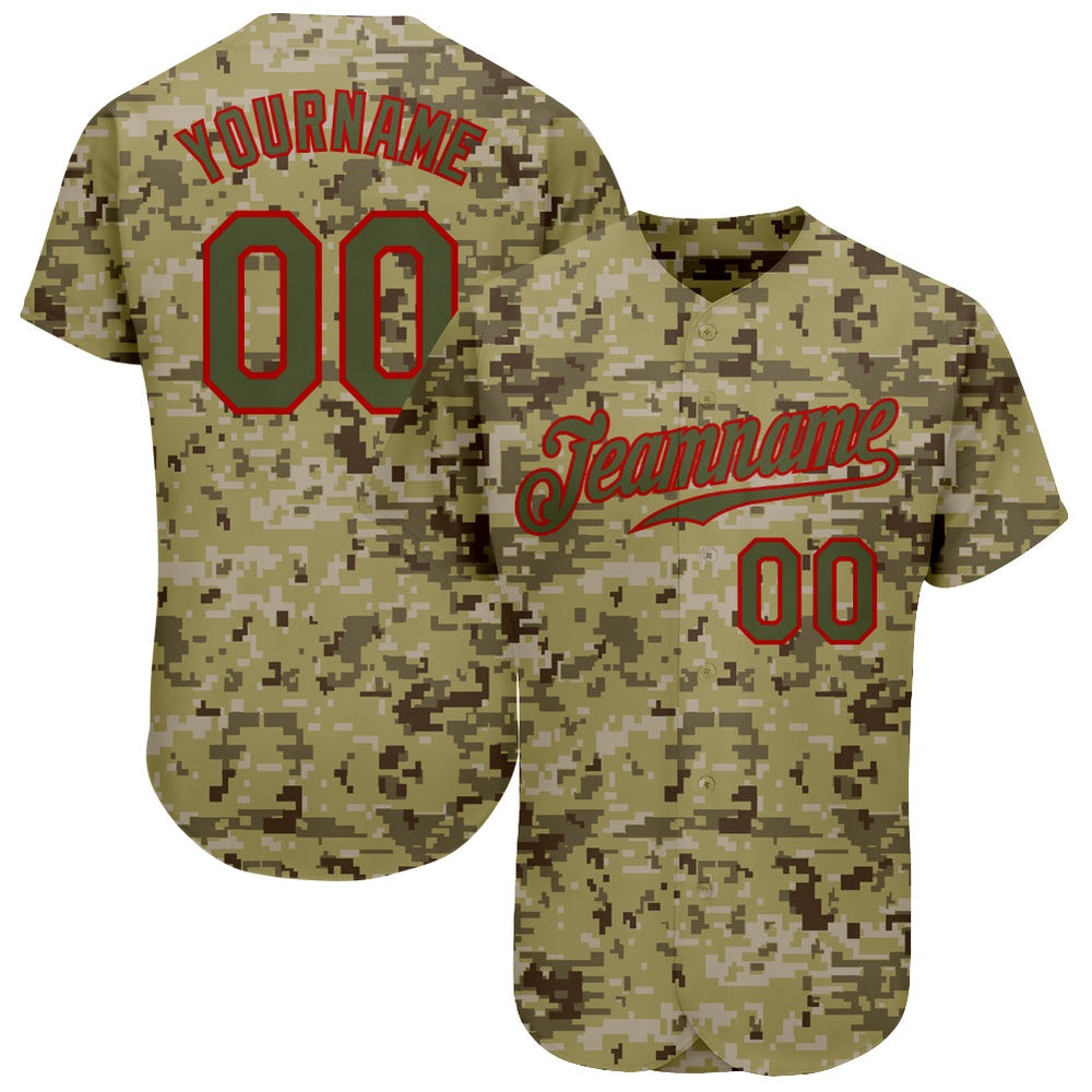Team Jerseys Baseball, Custom Camo Olive Red Authentic Salute To Service Baseball Jersey, Logo Baseball Jersey