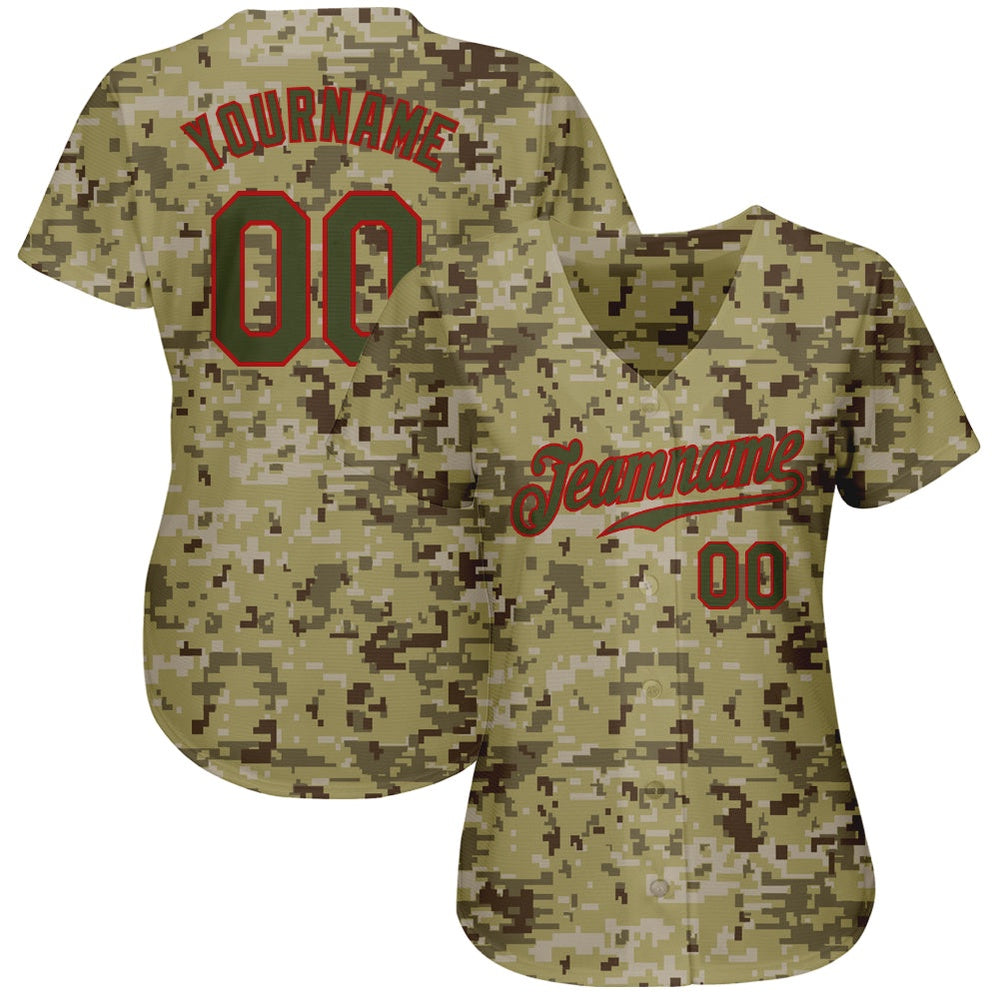 Team Jerseys Baseball, Custom Camo Olive Red Authentic Salute To Service Baseball Jersey, Logo Baseball Jersey