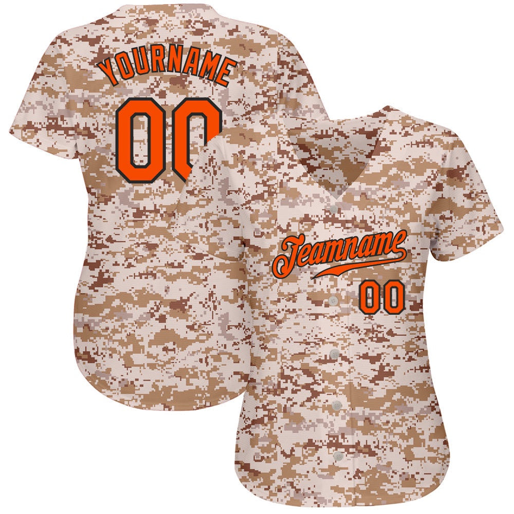 Team Jerseys Baseball, Custom Camo Orange Black Authentic Salute To Service Baseball Jersey, Logo Baseball Jersey