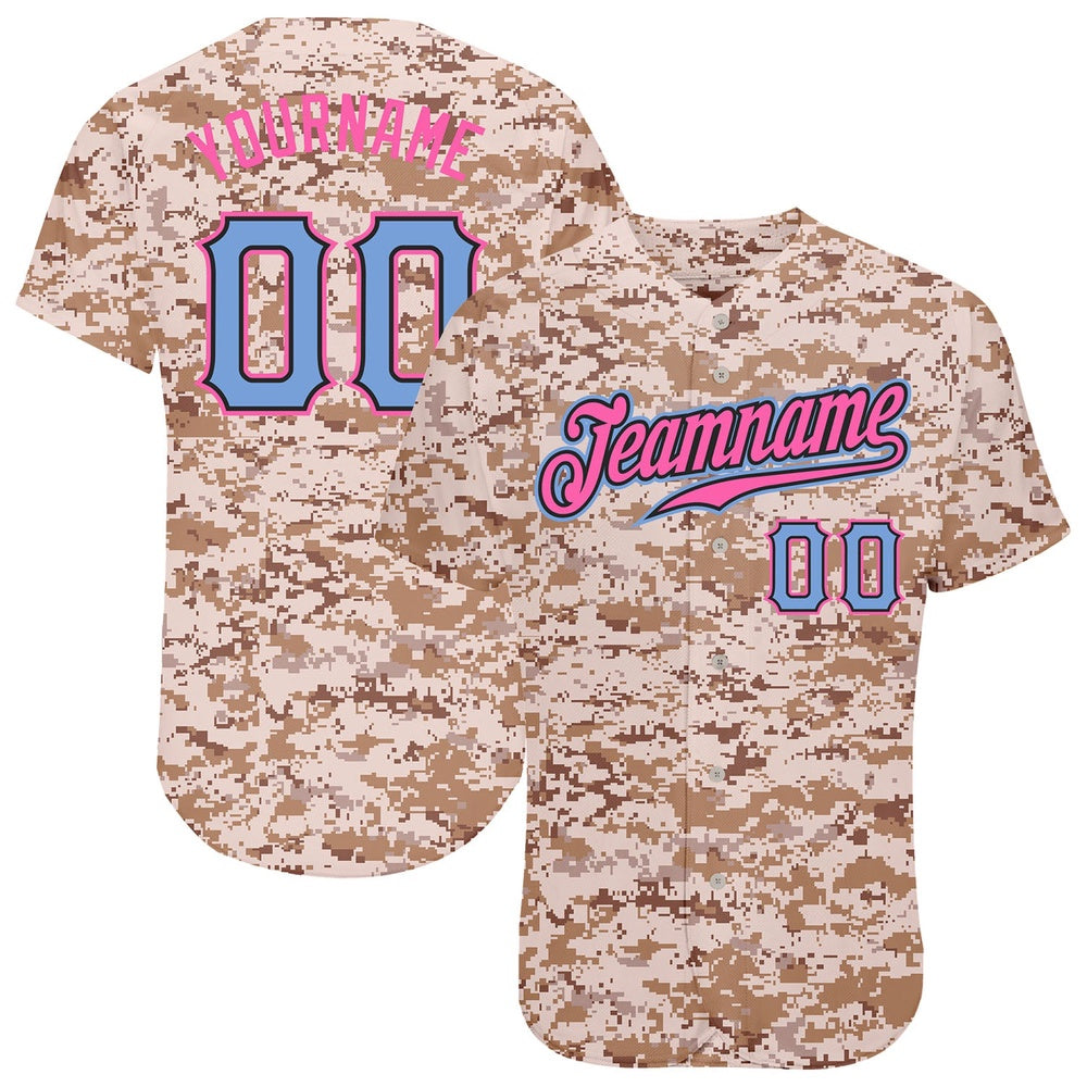 Team Jerseys Baseball, Custom Camo Powder Blue Pink Authentic Salute To Service Baseball Jersey, Logo Baseball Jersey