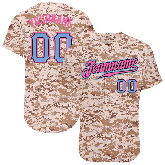 Team Jerseys Baseball, Custom Camo Powder Blue Pink Authentic Salute To Service Baseball Jersey, Logo Baseball Jersey