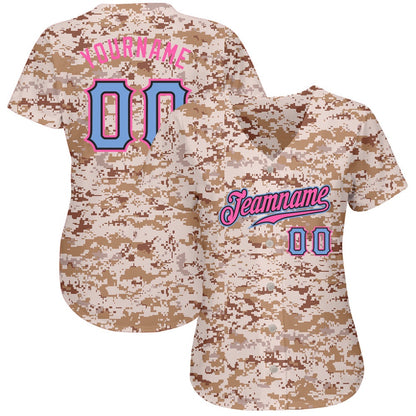 Team Jerseys Baseball, Custom Camo Powder Blue Pink Authentic Salute To Service Baseball Jersey, Logo Baseball Jersey