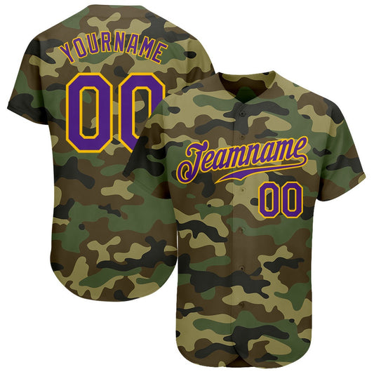 Team Jerseys Baseball, Custom Camo Purple Gold Authentic Salute To Service Baseball Jersey, Logo Baseball Jersey