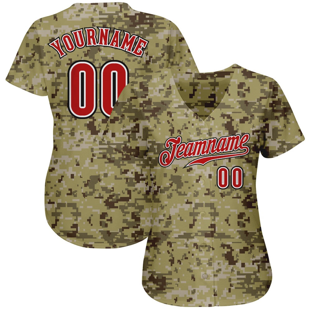 Team Jerseys Baseball, Custom Camo Red Black Authentic Salute To Service Baseball Jersey, Logo Baseball Jersey
