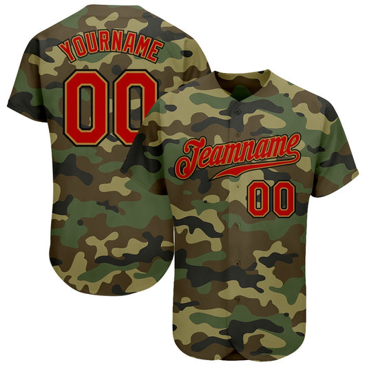 Team Jerseys Baseball, Custom Camo Red Old Gold Authentic Salute To Service Baseball Jersey, Logo Baseball Jersey