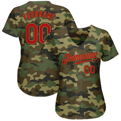 Team Jerseys Baseball, Custom Camo Red Old Gold Authentic Salute To Service Baseball Jersey, Logo Baseball Jersey