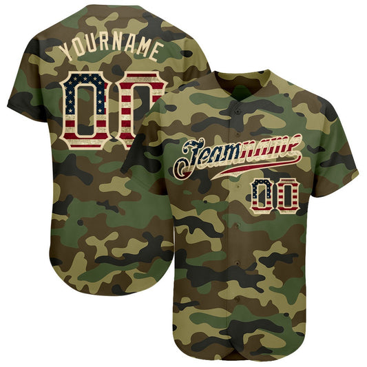 Team Jerseys Baseball, Custom Camo Vintage USA Flag Cream Authentic Salute To Service Baseball Jersey, Logo Baseball Jersey