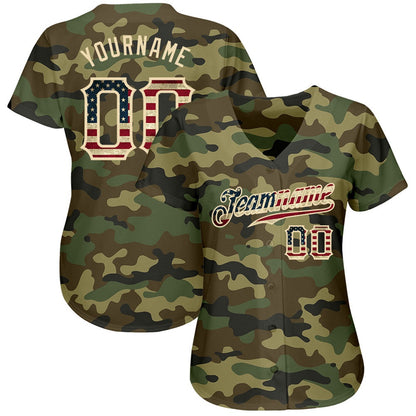 Team Jerseys Baseball, Custom Camo Vintage USA Flag Cream Authentic Salute To Service Baseball Jersey, Logo Baseball Jersey