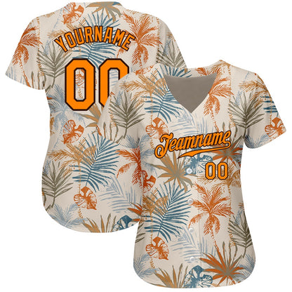 Team Jerseys Baseball, Custom Cream Bay Orange Brown 3D Pattern Design Hawaii Palm Leaves Authentic Baseball Jersey, Logo Baseball Jersey