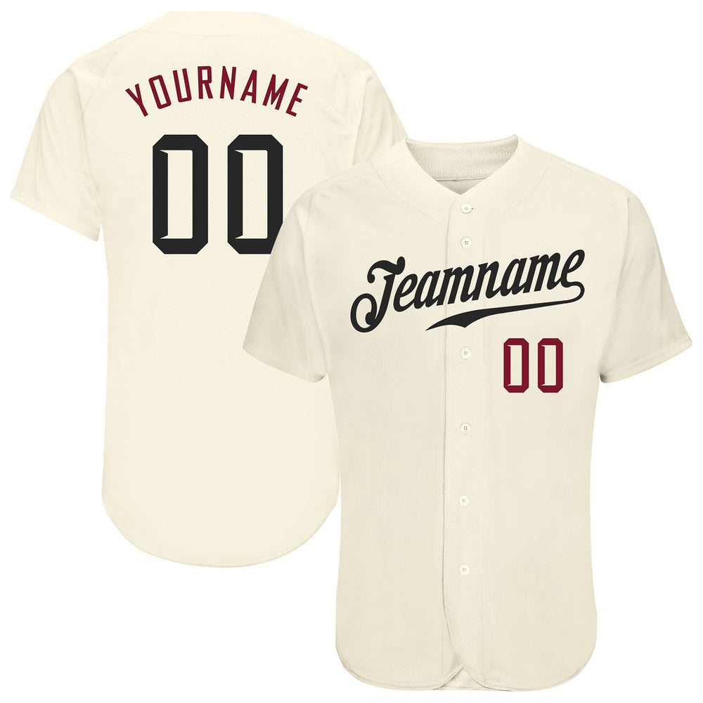 Team Jerseys Baseball, Custom Cream Black Crimson Authentic Baseball Jersey, Logo Baseball Jersey