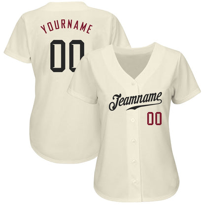 Team Jerseys Baseball, Custom Cream Black Crimson Authentic Baseball Jersey, Logo Baseball Jersey