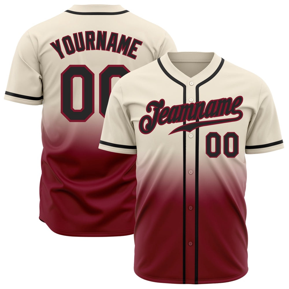 Team Jerseys Baseball, Custom Cream Black Crimson Authentic Fade Fashion Baseball Jersey, Logo Baseball Jersey