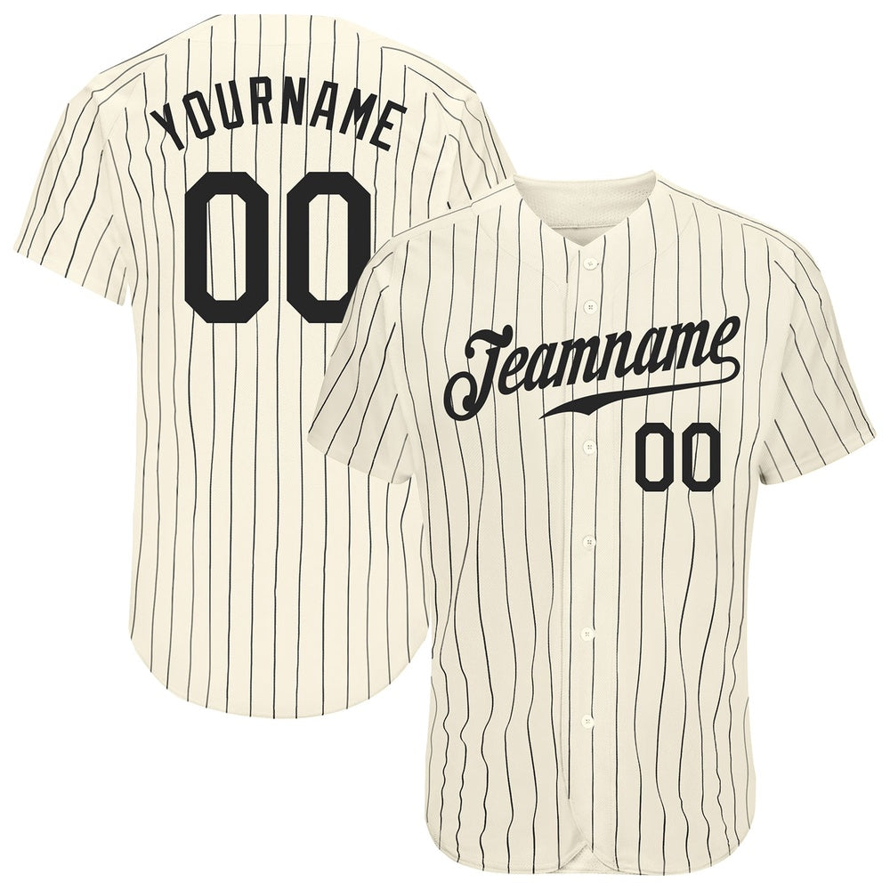 Team Jerseys Baseball, Custom Cream Black Pinstripe Black Authentic Baseball Jersey, Logo Baseball Jersey
