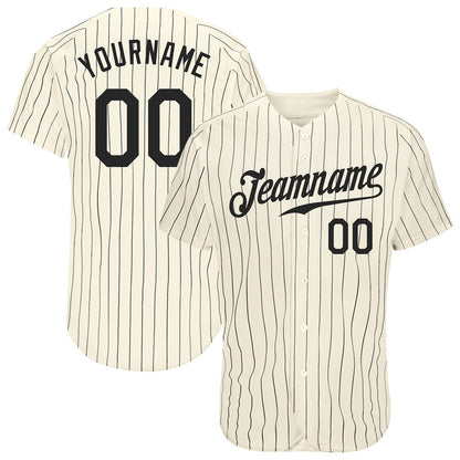 Team Jerseys Baseball, Custom Cream Black Pinstripe Black Authentic Baseball Jersey, Logo Baseball Jersey
